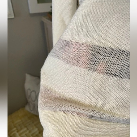 NWOT Wool Sweater Ann Taylor Loft Ivory M  Sheer Stripe Crop Party Office Nice! - Picture 4 of 7